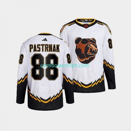 Camiseta Boston Bruins David Pastrnak 88 Adidas 2022 Reverse Retro Branco Authentic - Homem